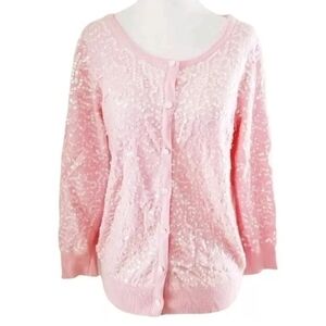 BOSTON PROPER PINK SEQUIN SWEATER CARDIGAN SZ S